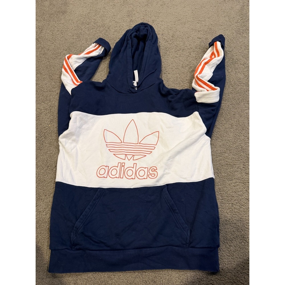 Adidas Men's Sweatshirt Long Sleeve With Hood Blue White Orange Men's Size M